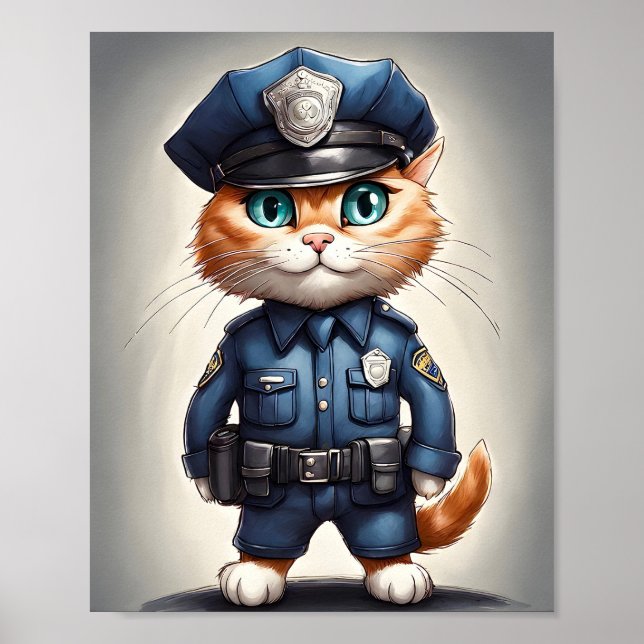 Poster Chat orange mignon en police Uniforme Aquarelle Ar (Devant)