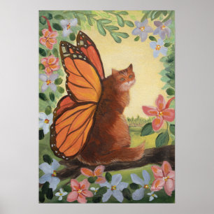 Poster Chat Papillon Monarque dans un Pré - Œuvre d'Art