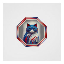 Chat patriote rouge blanc & bleu dans un cadre