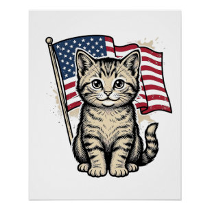 Poster Chat patriotique avec drapeau américain vecteur vi