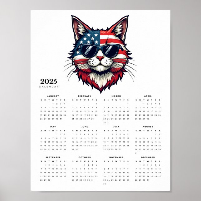 Poster Chat patriotique en Rouge, Blanc et Bleu Calendrie (Devant)
