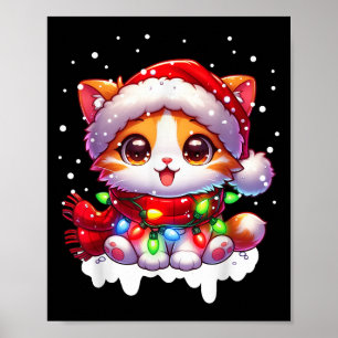 Poster Chat Père Noël Amusant Tangé Dans La Salle Des Lum