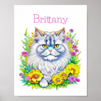 Chat persan Fleurs jaunes et roses Personnalisées