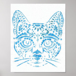 Poster chat pochoirs bleu
