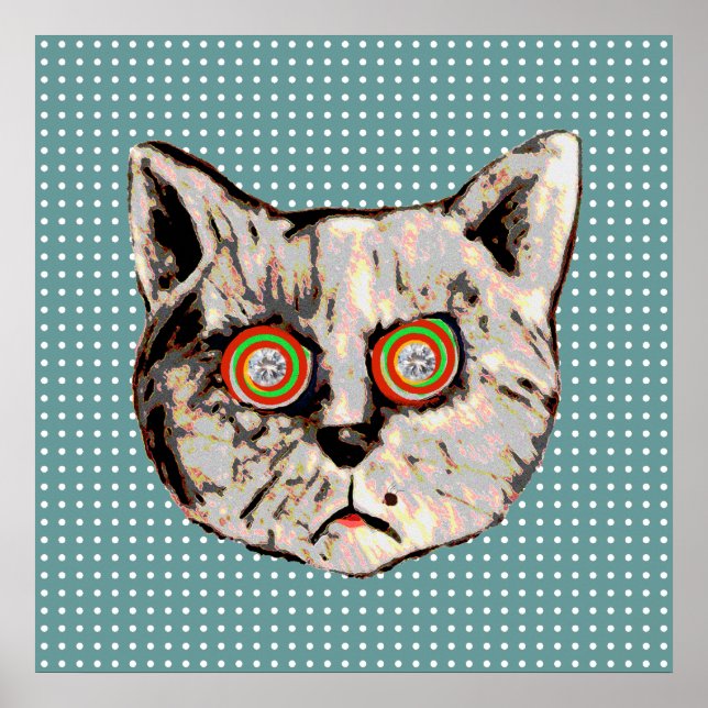 Poster chat, points et yeux des diamants (Devant)