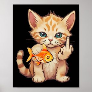 Poster Chat Poisson Rouge Doigt F U C'est Mon Poisson Drô