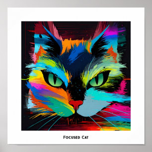 Poster Chat pop art abstrait coloré avec les yeux concent