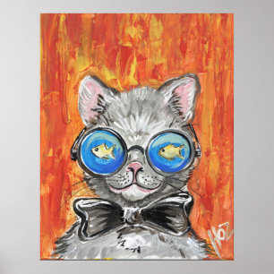 Poster Chat Portant des lunettes de poisson Poisson Poste