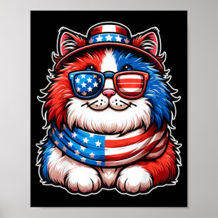 Poster Chat portant des lunettes de soleil drapeau améric