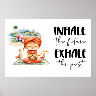 Poster Chat posant yoga inhale exhale