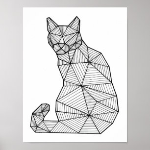 Poster Chat posé géométrique, arrière