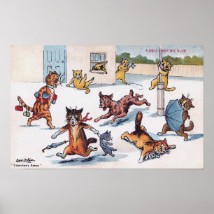 Poster Chat poursuivi par un chien, Louis Wain