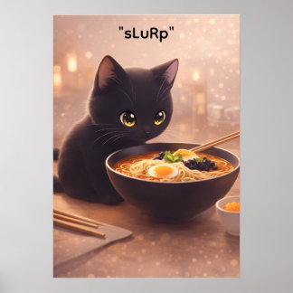 Poster Chat préparant des ramen à 3 heures du matin Affic