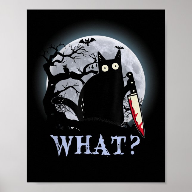 Poster Chat Quel Chat Noir Meurtrier Avec Couteau Hallowe (Devant)