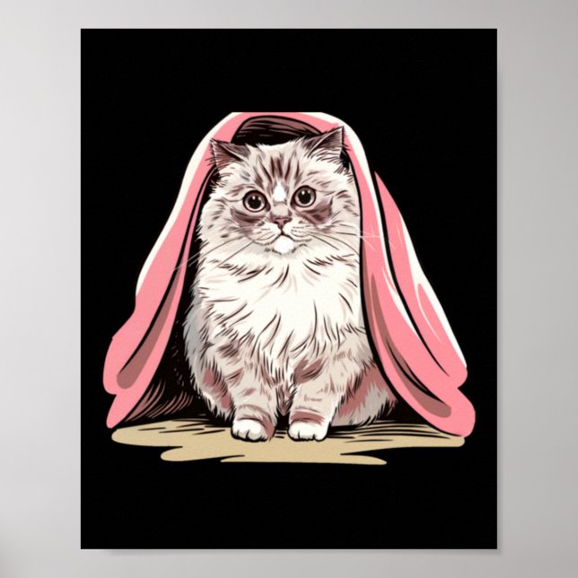Poster Chat Ragdoll Sous Un Autocollant De Couverture Ros (Devant)