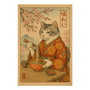Poster Chat Ramen – Chat de style japonais appréciant des