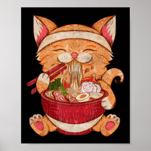 Poster Chat Ramen vintage Cuisine japonaise Kawaii Anime 