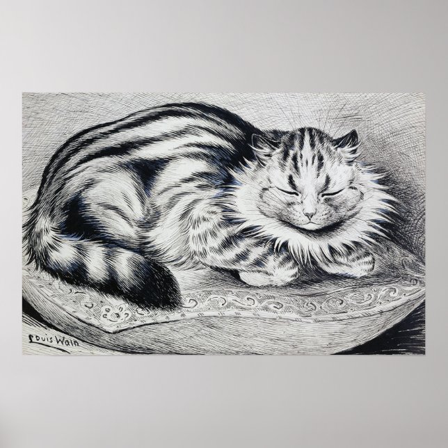 Poster Chat rayé, Louis Wain (Devant)