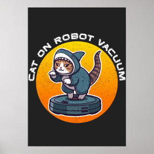Poster Chat Requin Drôle Sur Aspirateur Robot Art Mème Ré