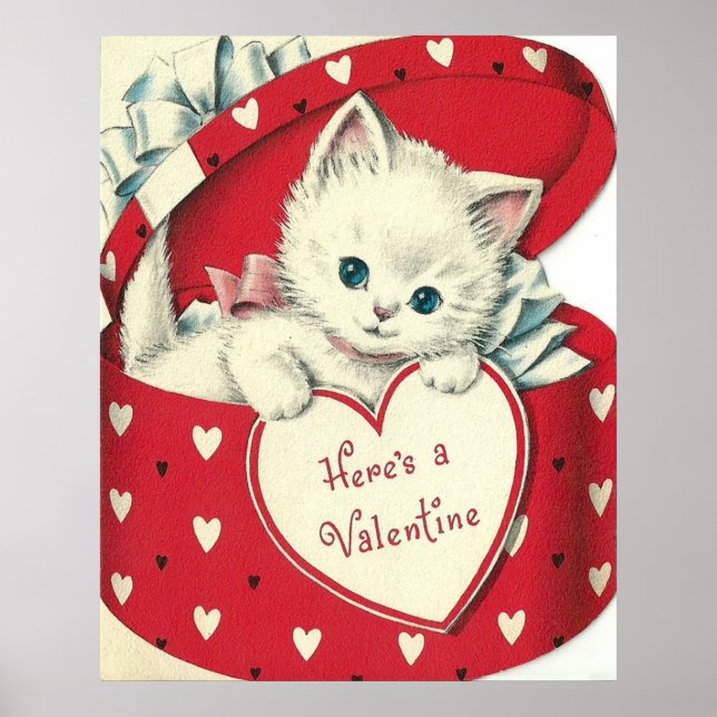 Poster Chat rétro adorable Valentine (Devant)