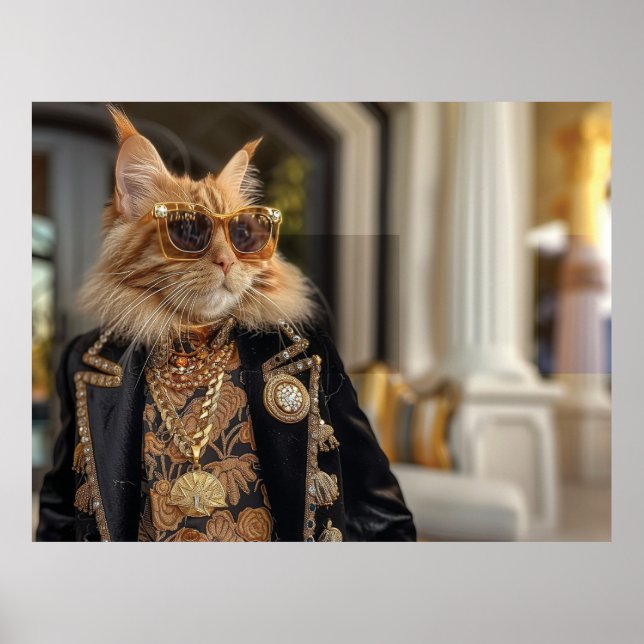 Poster Chat riche debout devant un manoir (Devant)