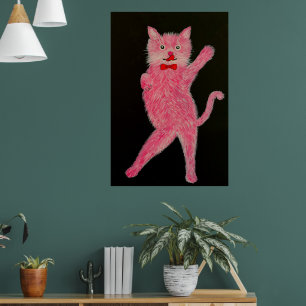 Poster Chat rose dansant