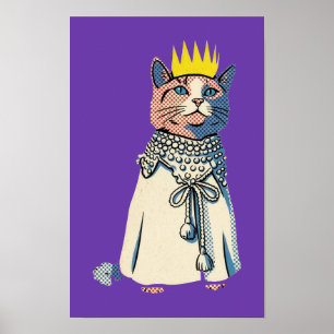 Poster Chat royal en couronne et robe Graphisme Pop Art V