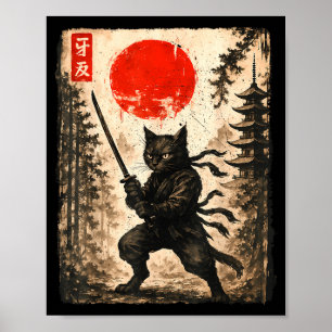Poster Chat Samouraï Japonais Graphique Anime pour Hommes