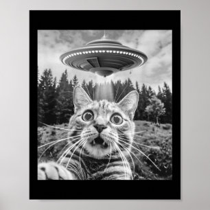 Poster Chat selfie avec un OVNI alien drôle pour hommes f