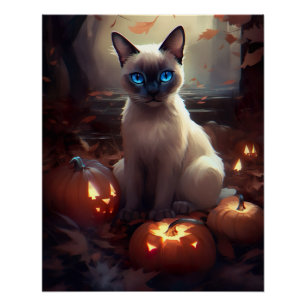 Poster Chat Siamais Halloween Avec Peur Citrouille