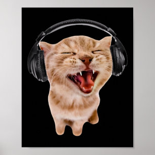 Poster Chat Silencieux avec casque