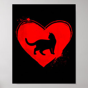Poster Chat Silhouette Forme cardiaque Saint-Valentin Amo