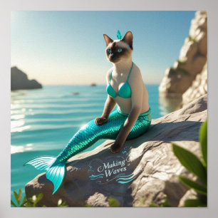 Poster Chat Sirène pour les amoureux de chat siamois Affi