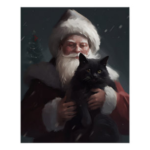 Poster Chat Smoking Avec Le Père Noël Festif Noël