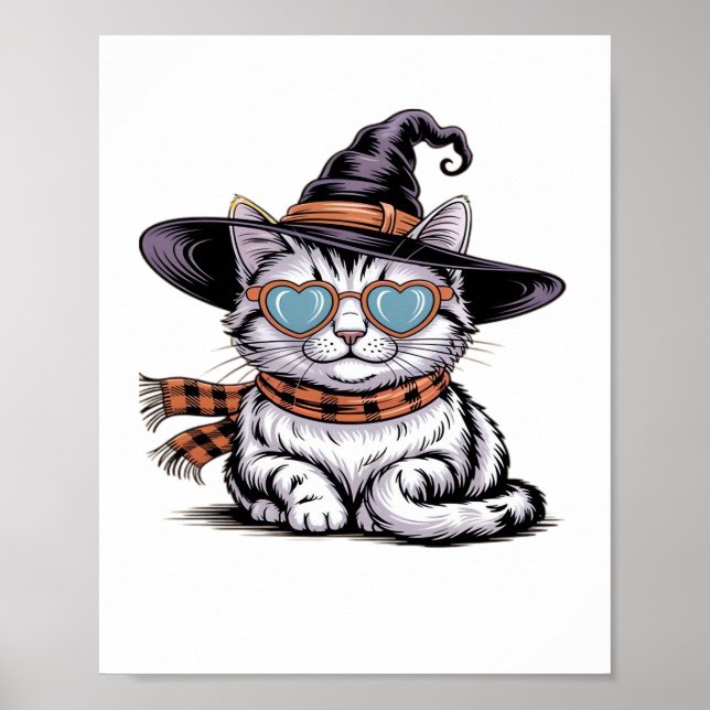 Poster Chat sorcière cool - Cute Halloween Kitty avec coe (Devant)