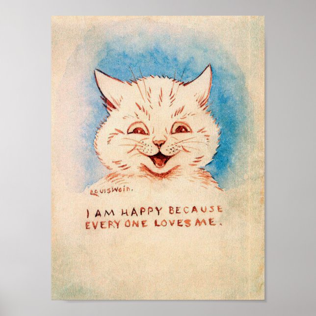 Poster Chat souriant heureux, Louis Wain (Devant)