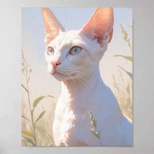 Poster Chat Sphynx blanc et fleurs