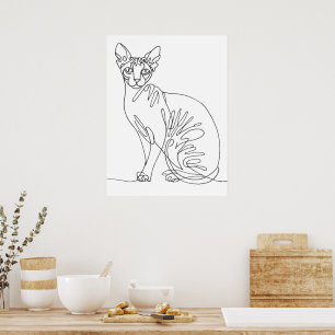 Poster Chat Sphynx Dessiné à la Main - Art en Ligne Minim