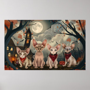 Poster Chat Sphynx Halloween Épouvantable