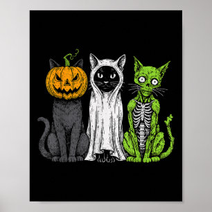 Poster Chat squelette Citrouille Fantôme Halloween Kitty