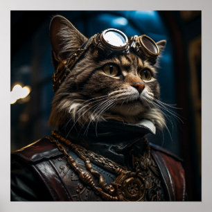 Poster Chat Steampunk en Uniform Retro