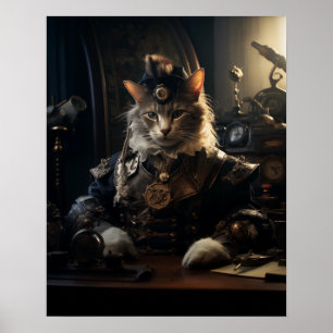 Poster Chat Steampunk en Uniform Retro