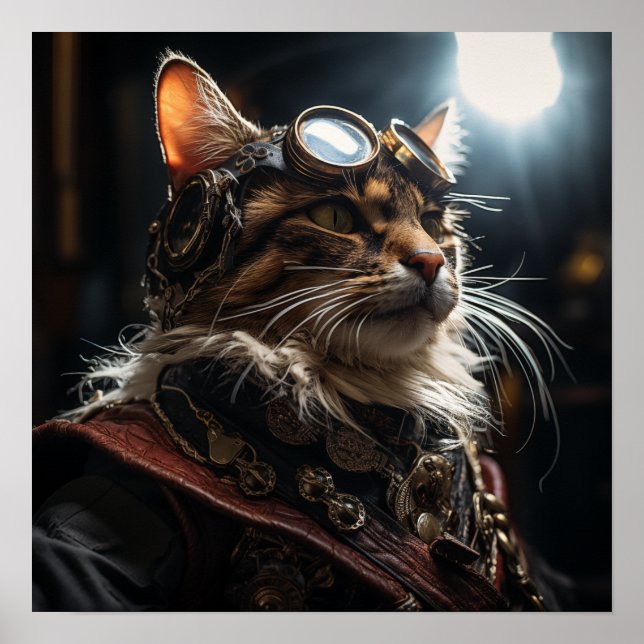 Poster Chat Steampunk en Uniform Retro (Devant)