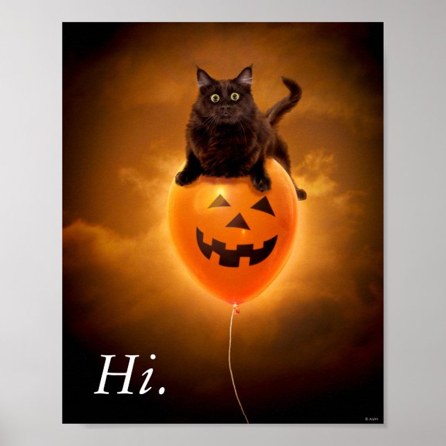 Poster Chat sur ballon d'Halloween (Devant)