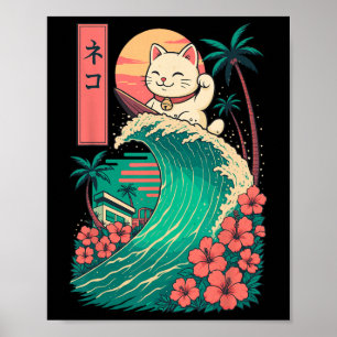 Poster Chat surfant japonais _1