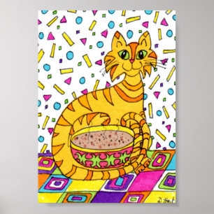 Poster Chat Tabby Orange avec Cappuccino Mini Art populai