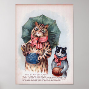 Poster Chat tenant un parapluie, Louis Wain