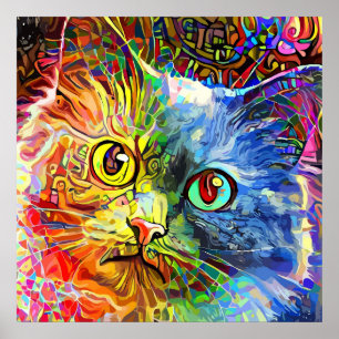 Poster Chat tigré coloré tendance