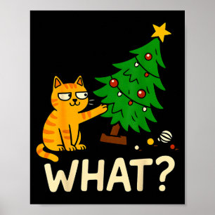 Poster Chat tigré de Noël poussant l'arbre de Noël Chat
