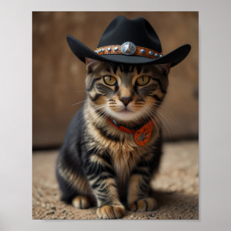 Poster Chat Tortishell Portant Un Casquette Cowboy